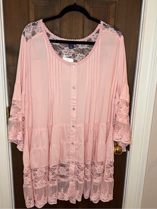 Roaman's Tops - Roamans Plus Size 24W Pink Lace Tunic Blouse Boho Babydoll Tiered Peasant Dress